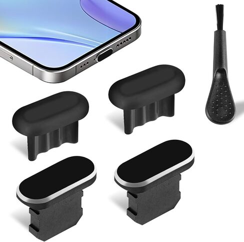 USB C Dust Pluge ، Ailoveteck 4pcs Cover C Cover Cover Cover Captorge Port Protector مع فرشاة التنظيف لـ iPhone 16/15 Plus ، Pro ، Pro Max ، Samsung Galaxy S24-S20 ، جميع أجهزة USB C in Kuwait