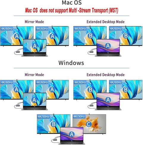 USB C to Dual HDMI Docking Station, USB C to Dual HDMI(4K@30Hz) Multiport Adapter, Type C Hub with 2 HDMI, 100W PD, USB C Data, 3 USB3.0, All in one for Dell HP MacBook Laptop (7 in 1 2HDMI+3USB3.0 in Saudi Arabia