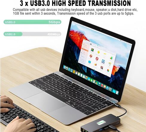 USB C to Dual HDMI Docking Station, USB C to Dual HDMI(4K@30Hz) Multiport Adapter, Type C Hub with 2 HDMI, 100W PD, USB C Data, 3 USB3.0, All in one for Dell HP MacBook Laptop (7 in 1 2HDMI+3USB3.0 in Saudi Arabia
