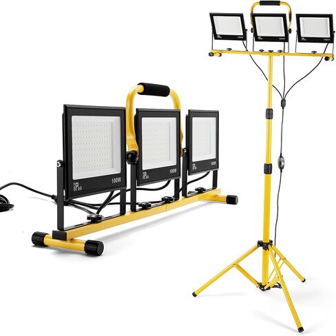 21000 Lumen Work Lights with Stand, 3 Adjustable Head LED Work Light, with Adjustable and Foldable Tripod Stand, Waterproof Lamp with Individual Switch with 6500 Kelvin Color Temperature in Kuwait