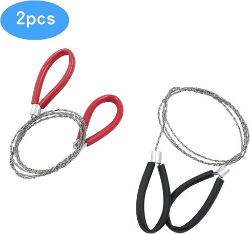 2 PCS Cable Saw Stainless Steel saw, Hand Rope Saw PVC Pipe Cutter Wire Saw, Wood Cutting Saw Metal Pipe Cutter for Camping Hiking Hunting(Red & Black) in Kuwait