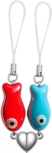 Agromusk Matching Phone Charms,Cute Ceramic Fish Matchaing Keychains Heart Strap Matching Couples Stuff Valentines Day Gifts in Kuwait
