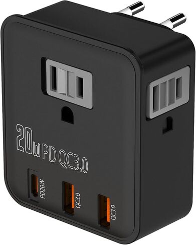 UK & European Travel Plug Adapter - Fast Charger for iPhone iPad 20W PD USB C & Quick Charge QC 3.0, 2500W Power Adaptor 3 US Outlets American to EU Europe Italy France Travel Essentials Accessories in Saudi Arabia