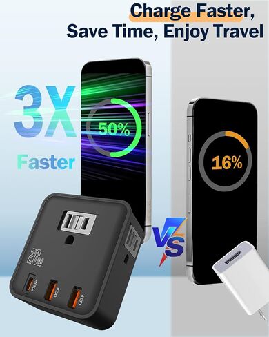 UK & European Travel Plug Adapter - Fast Charger for iPhone iPad 20W PD USB C & Quick Charge QC 3.0, 2500W Power Adaptor 3 US Outlets American to EU Europe Italy France Travel Essentials Accessories in Saudi Arabia