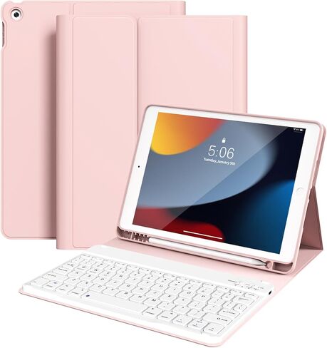 KENKE Keyboard Case for iPad 9th/8th/7th Generation (2021/2020/2019) with Pencil Holder, Folio Magnetically Detachable Wireless Bluetooth Keyboard, Flip Stand Case for iPad 10.2 Inch, Pink in Kuwait