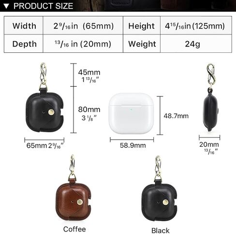 Hiram Full Grain Leather AirPods 4 Case Cover, Wireless Bluetooth Earphone Protective Holder Compatible with Airpods 4th Generation 2024, with Keychain Hook and Metal Snap in Saudi Arabia