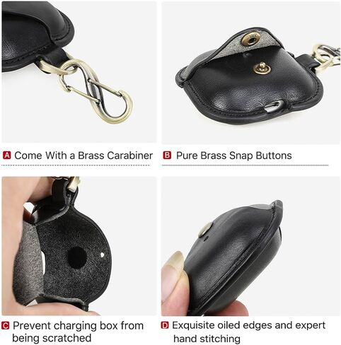 Hiram Full Grain Leather AirPods 4 Case Cover, Wireless Bluetooth Earphone Protective Holder Compatible with Airpods 4th Generation 2024, with Keychain Hook and Metal Snap in Saudi Arabia