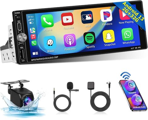 [2+32G] Android 13 Wireless Carplay&Android Auto Single Din Car Stereo, 6.9" Touch Screen with Bluetooth, Car Radio Backup Camera, Radio with Mirrorlink/GPS Navigation/WiFi/FM/RDS/USB/Type-C in Saudi Arabia