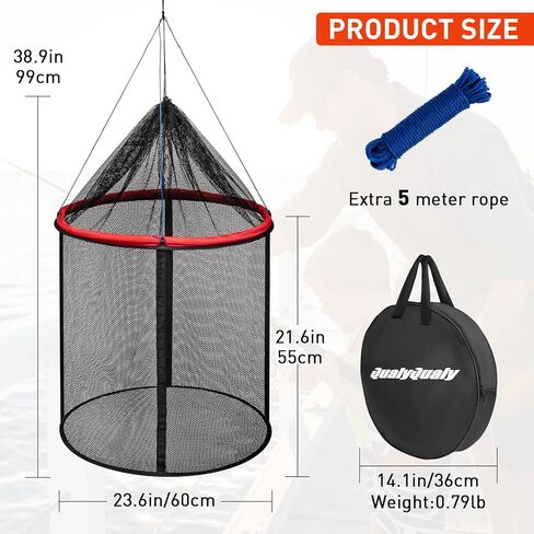 QualyQualy Floating Fish Basket 41/73 Gallons Extra Large for Live Caught, Fully Foldable Fishing Net Holder for Bait Live Well Collapsible Mesh Fishing Holder Cage in Saudi Arabia