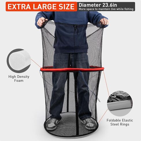 QualyQualy Floating Fish Basket 41/73 Gallons Extra Large for Live Caught, Fully Foldable Fishing Net Holder for Bait Live Well Collapsible Mesh Fishing Holder Cage in Saudi Arabia