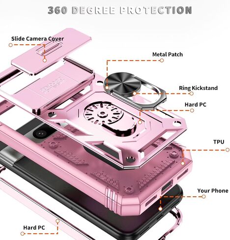 Case for Google Pixel 9A with Camera Cover & Magnetic Kickstand [2 Screen Protector],Military Shockproof Case for Google Pixel 9A 2025,Pink in Saudi Arabia