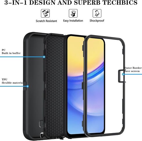 Qinmay Phone Case for Samsung Galaxy A16 5G Case with HD Screen Protector, Heavy Duty Shockproof & Dropproof 3-Layer Cover Phone Case for Galaxy A16,WineRedPink in Kuwait