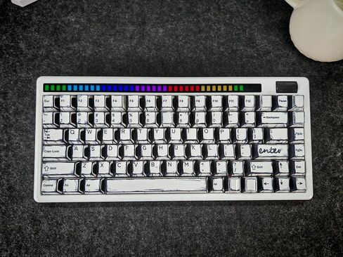 Black & White Sketch Comic Keycaps - Virgin PBT, 5-Sided Dye Sublimation, Cherry Profile, Matte Finish, Sound Optimization, Compatible with 61-108 Keys Layouts in Saudi Arabia