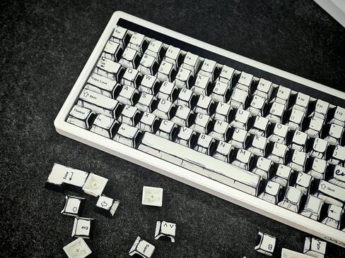 Black & White Sketch Comic Keycaps - Virgin PBT, 5-Sided Dye Sublimation, Cherry Profile, Matte Finish, Sound Optimization, Compatible with 61-108 Keys Layouts in Saudi Arabia