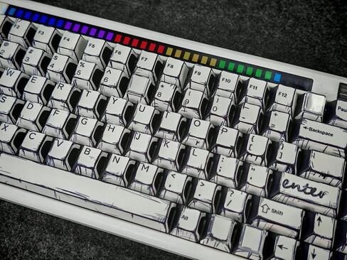 Black & White Sketch Comic Keycaps - Virgin PBT, 5-Sided Dye Sublimation, Cherry Profile, Matte Finish, Sound Optimization, Compatible with 61-108 Keys Layouts in Saudi Arabia