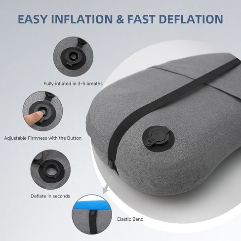 Ultralight Camping Pillow Inflatable with Removable Washable Cover, Compact Travel Pillow for Neck Support, Hiking, Backpacking, Office, Airplane, Car & Beach - Adjustable Firmness(Grey) in Saudi Arabia
