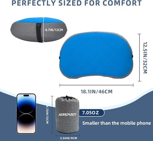 Ultralight Camping Pillow Inflatable with Removable Washable Cover, Compact Travel Pillow for Neck Support, Hiking, Backpacking, Office, Airplane, Car & Beach - Adjustable Firmness(Grey) in Saudi Arabia