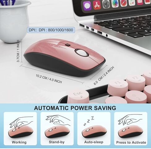 Wireless Keyboard and Mouse Combo, 104 Round Keys Cute Colorful Keyboard and Mouse with Retro Typewriter for PC/Mac/Laptop/Tablet/Computer/Windows Black in Saudi Arabia