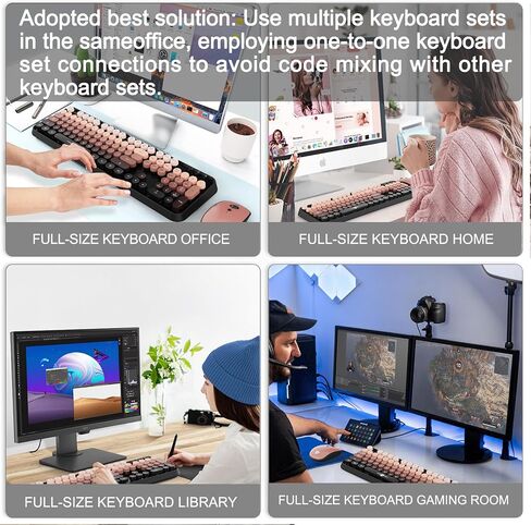Wireless Keyboard and Mouse Combo, 104 Round Keys Cute Colorful Keyboard and Mouse with Retro Typewriter for PC/Mac/Laptop/Tablet/Computer/Windows Black in Saudi Arabia