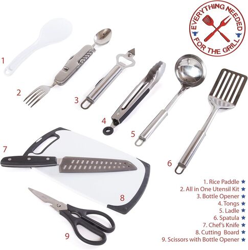 Wellmax 10-Piece Stainless Steel Camping Cooking Set – Compact All-in-One Cookware Kit with Utensils & Travel Bag for Campers, Hikers, Outdoor Adventures, Grey Camo Color in Kuwait