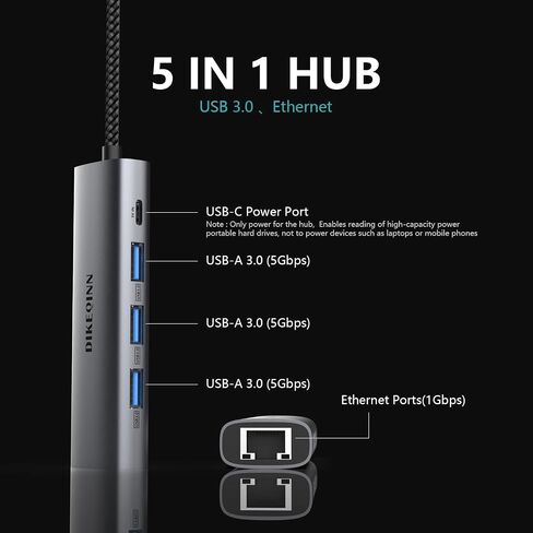 USB A to 3 USB-A 3.0 Ports, with USB C Power Port, Ethernet Adapter 10 100 1000 Gigabit Network Converter for MacBook Pro/Air, iMac, Thinkpad, HP, Dell Pro 13 Premium,Surface Book 3 (USB-A) in Saudi Arabia