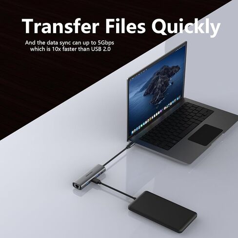 USB A to 3 USB-A 3.0 Ports, with USB C Power Port, Ethernet Adapter 10 100 1000 Gigabit Network Converter for MacBook Pro/Air, iMac, Thinkpad, HP, Dell Pro 13 Premium,Surface Book 3 (USB-A) in Saudi Arabia