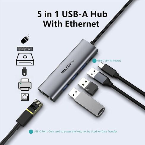 USB A to 3 USB-A 3.0 Ports, with USB C Power Port, Ethernet Adapter 10 100 1000 Gigabit Network Converter for MacBook Pro/Air, iMac, Thinkpad, HP, Dell Pro 13 Premium,Surface Book 3 (USB-A) in Saudi Arabia