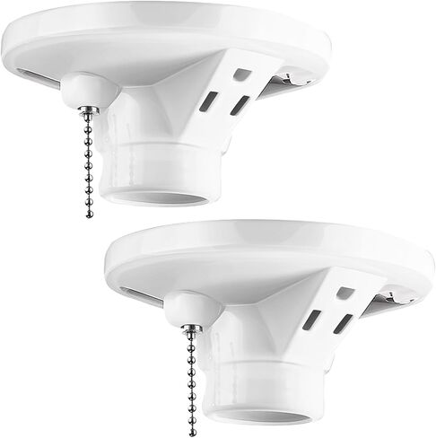 4 Pcs Porcelain Light Socket with Outlet and Pull Chain White Light Bulb Socket E27/E26 Socket Outlet Porcelain Pull Chain Ceiling Light Fixture for Indoor Garage Closet Lighting in Saudi Arabia