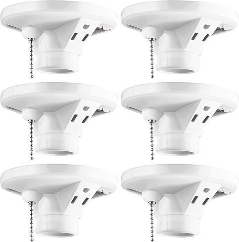 4 Pcs Porcelain Light Socket with Outlet and Pull Chain White Light Bulb Socket E27/E26 Socket Outlet Porcelain Pull Chain Ceiling Light Fixture for Indoor Garage Closet Lighting in Saudi Arabia