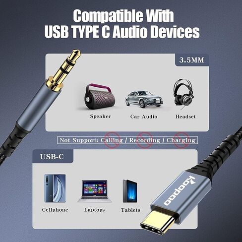 USB Type C to 3.5mm Male Aux Cable, KOOPAO 2M USB-C to 3.5mm Earphone Stereo Cord Compatible with Pad Pro 2018 Google Pixel 2 3 4XL Moto Z and Galaxy Note10+ Huawei HTC (6.6Ft) in Saudi Arabia