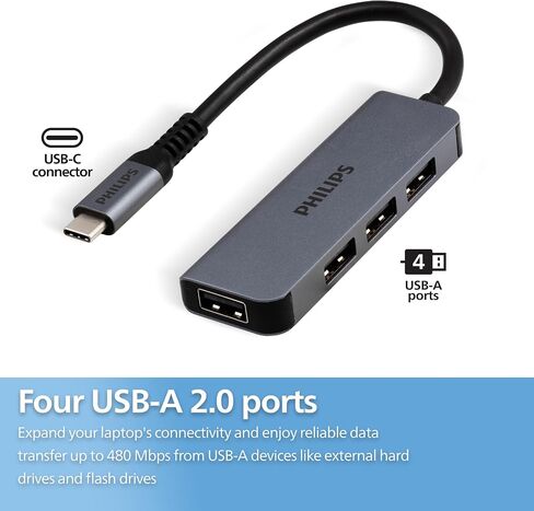 Philips USB-C Multiport Hub ، مع شاشة HDMI 4K ، 10 بت في الثانية و 2 5 جيجابت في الثانية من منافذ بيانات USB-A ، توصيل الطاقة 100 واط ، موصل متعدد الأجهزة ، للهاتف ، الكمبيوتر اللوحي أو الكمبيوتر المحمول ، الرمادي/الفضة ، SWL3303M/37 in Saudi Arabia