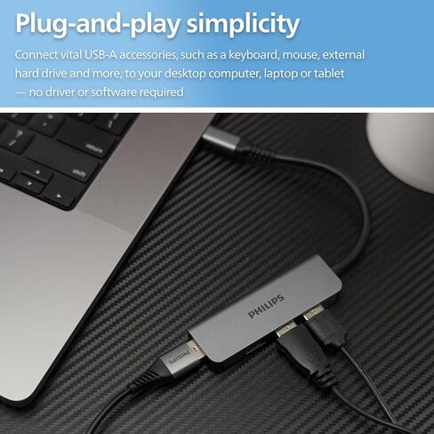 Philips USB-C Multiport Hub ، مع شاشة HDMI 4K ، 10 بت في الثانية و 2 5 جيجابت في الثانية من منافذ بيانات USB-A ، توصيل الطاقة 100 واط ، موصل متعدد الأجهزة ، للهاتف ، الكمبيوتر اللوحي أو الكمبيوتر المحمول ، الرمادي/الفضة ، SWL3303M/37 in Saudi Arabia
