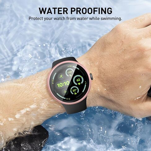 Suoman 2-Pack for Google Pixel Watch 3 45mm Case, 2.5D 9H Tempered Glass Screen Protector, All-Round Hard PC Protective Cover Bumper (Black+Black) in Saudi Arabia