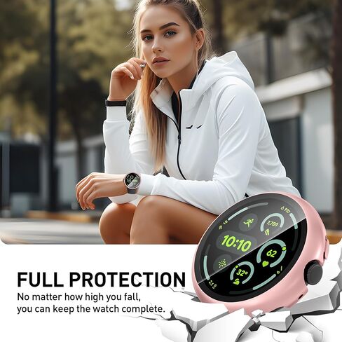 Suoman 2-Pack for Google Pixel Watch 3 45mm Case, 2.5D 9H Tempered Glass Screen Protector, All-Round Hard PC Protective Cover Bumper (Black+Black) in Saudi Arabia