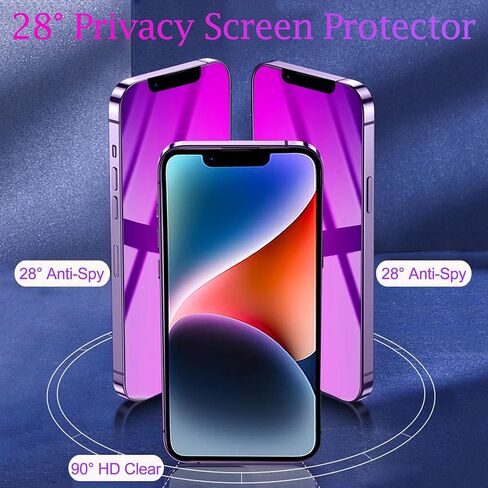 for iPhone 13 Pro Max and for iPhone 14 Plus Privacy Screen Protector Anti Spy Tempered Glass Gradient colorful 25° 2PACK 9H Hardness Anti-Blue Light Easy Installation Frame 6.7 inch Gold in Saudi Arabia