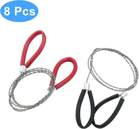 2 PCS Cable Saw Stainless Steel saw, Hand Rope Saw PVC Pipe Cutter Wire Saw, Wood Cutting Saw Metal Pipe Cutter for Camping Hiking Hunting(Red & Black) in Kuwait