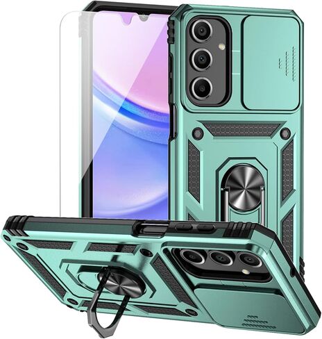 بالنسبة إلى حالة Samsung Galaxy A16 5G مع حامي شاشة HD Cover Cover Cover ، فإن حامل الحلقة المغناطيسية ذات الطبقات العسكرية ذات الطبقات العسكرية. in Kuwait