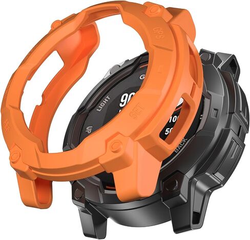 Miimall Rugged Case Compatible for Garmin Instinct 3 Solar 45mm Bumper, Anti-Collision, Anti-Drop, Soft TPU Cover Shell for Women Men Ultra Thin Protective Case for Instinct 3 Solar, Orange in Saudi Arabia