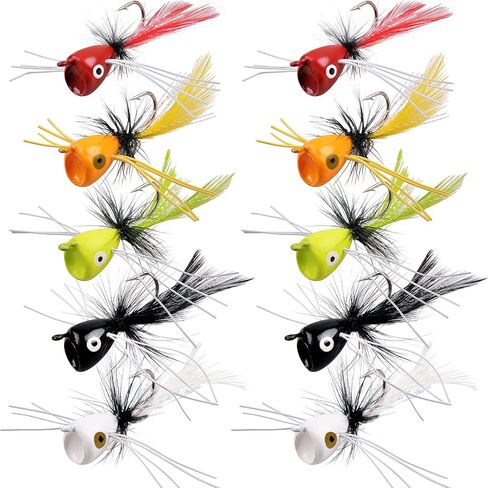 OROOTL Fly Fishing Popper Flies Kit Colorful Fly Fishing Flies Popper Lures Foam Float Topwater Popping Bugs Lures Accessories for Trout Panfish Bluegill Bass Sunfish Salmon in Kuwait