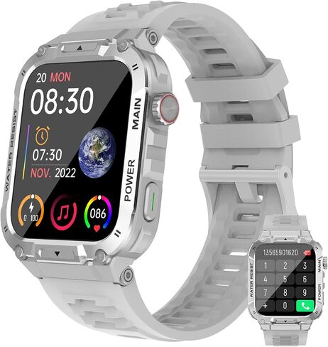 Smart Watch for Men(Answer/Dial Calls), 5ATM Waterproof, 1.96''HD Rugged Tactical Fitness Watch for Android iOS iPhones with 100+Sport Modes,Heart Rate,Sleep Monitor (Black) in Saudi Arabia