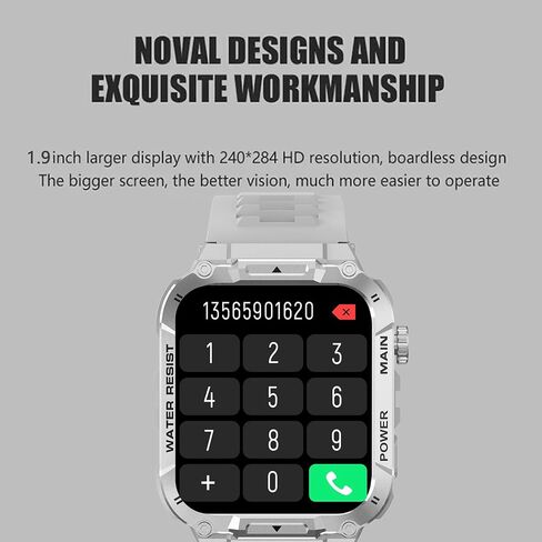 Smart Watch for Men(Answer/Dial Calls), 5ATM Waterproof, 1.96''HD Rugged Tactical Fitness Watch for Android iOS iPhones with 100+Sport Modes,Heart Rate,Sleep Monitor (Black) in Saudi Arabia