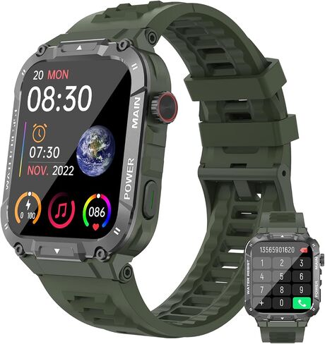 Smart Watch for Men(Answer/Dial Calls), 5ATM Waterproof, 1.96''HD Rugged Tactical Fitness Watch for Android iOS iPhones with 100+Sport Modes,Heart Rate,Sleep Monitor (Black) in Saudi Arabia