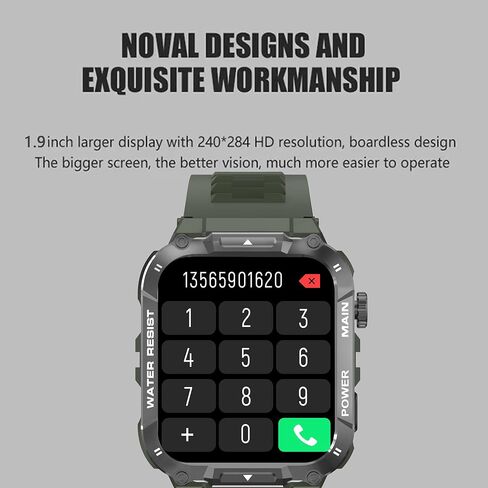 Smart Watch for Men(Answer/Dial Calls), 5ATM Waterproof, 1.96''HD Rugged Tactical Fitness Watch for Android iOS iPhones with 100+Sport Modes,Heart Rate,Sleep Monitor (Black) in Saudi Arabia