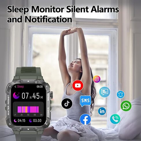 Smart Watch for Men(Answer/Dial Calls), 5ATM Waterproof, 1.96''HD Rugged Tactical Fitness Watch for Android iOS iPhones with 100+Sport Modes,Heart Rate,Sleep Monitor (Black) in Saudi Arabia