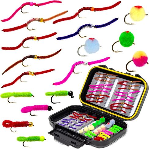 Outdoor Planet 24/48/66/72 Premium Hand Tied Fly Fishing Flies Assortment | Fly Boxes Included | Dry, Wet, Nymphs, Streamers, Wooly Buggers, Terrestrials | Trout, Bass Lure Set, Kit, Gift in Kuwait