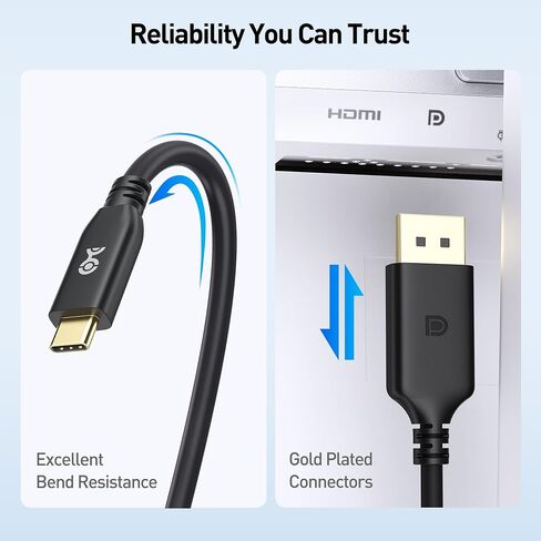 Cable Matters [VESA Certified] 40Gbps USB C to DisplayPort 2.1 Cable 3.3 ft, Supports DP40, 8K@120Hz / 4K@480Hz (Thunderbolt 4 to DisplayPort Cable) Black - Not for Portable USB-C Monitor in Kuwait
