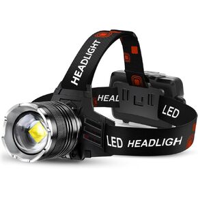 AKNEAR LED Rechargeable Headlamp 990000 High Lumens, 95 Hours Endurance Head Lamp with Zoomable & 12 Modes & IPX7 Waterproof & 125° Adjustable, Super Bright Head Light for Outdoor, Camping, Hard Hat