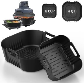 Palksky Silicone Air Fryer Liners for Ninja Crispi 4-In-1 Portable Glass Air Fryer Cooking System, 2Pcs Glass Airfryer Containers Accessories, Large for 4-Qt & Small for 6-Cups Container,Non-Stick