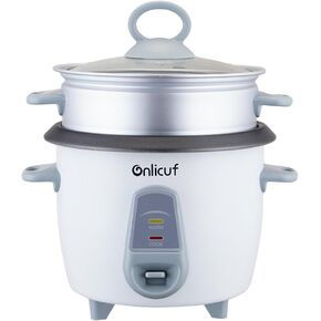 3 Cups Uncooked 6 Cups Cooked Rice & Grain Cooker with Aluminum Food Steamer, Nonstick Pot, Multicooker, Automatic Keep Warm Function,Resettable Overheat Protection,BPA-free,White