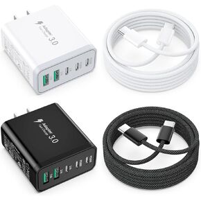 USB C Charger Block ، Besgoods عدة منافذ شحن سريعة كتلة 50W USB C USB قابس شاحن الهاتف 5 أجهزة 6ft مضفر USB C TO C Cable for iPhone 16 Pro MAX 15 14 13 IPAD PRO GALAXY ، 2PACK in Kuwait